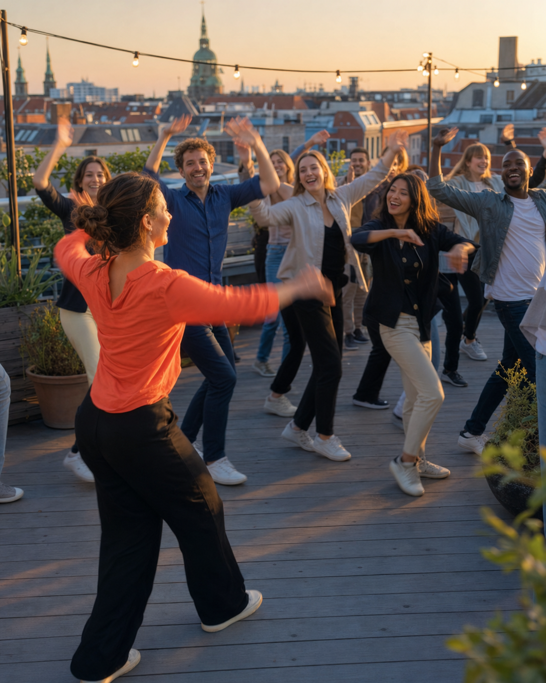 A group joining a guided company party activity in Copenhagen
